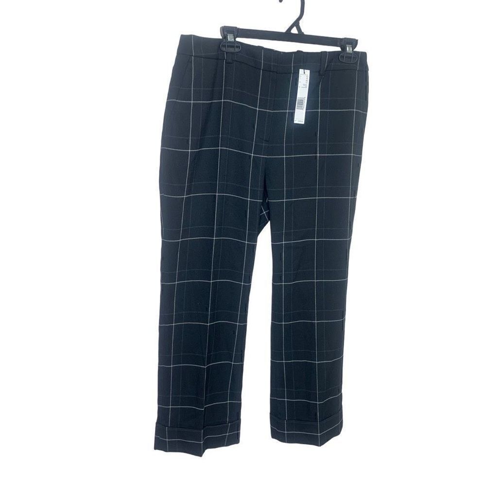 NEW $268 Reg Price Elie Tahari Plaid Black and White Cuffed Dress Pant Size 12 (